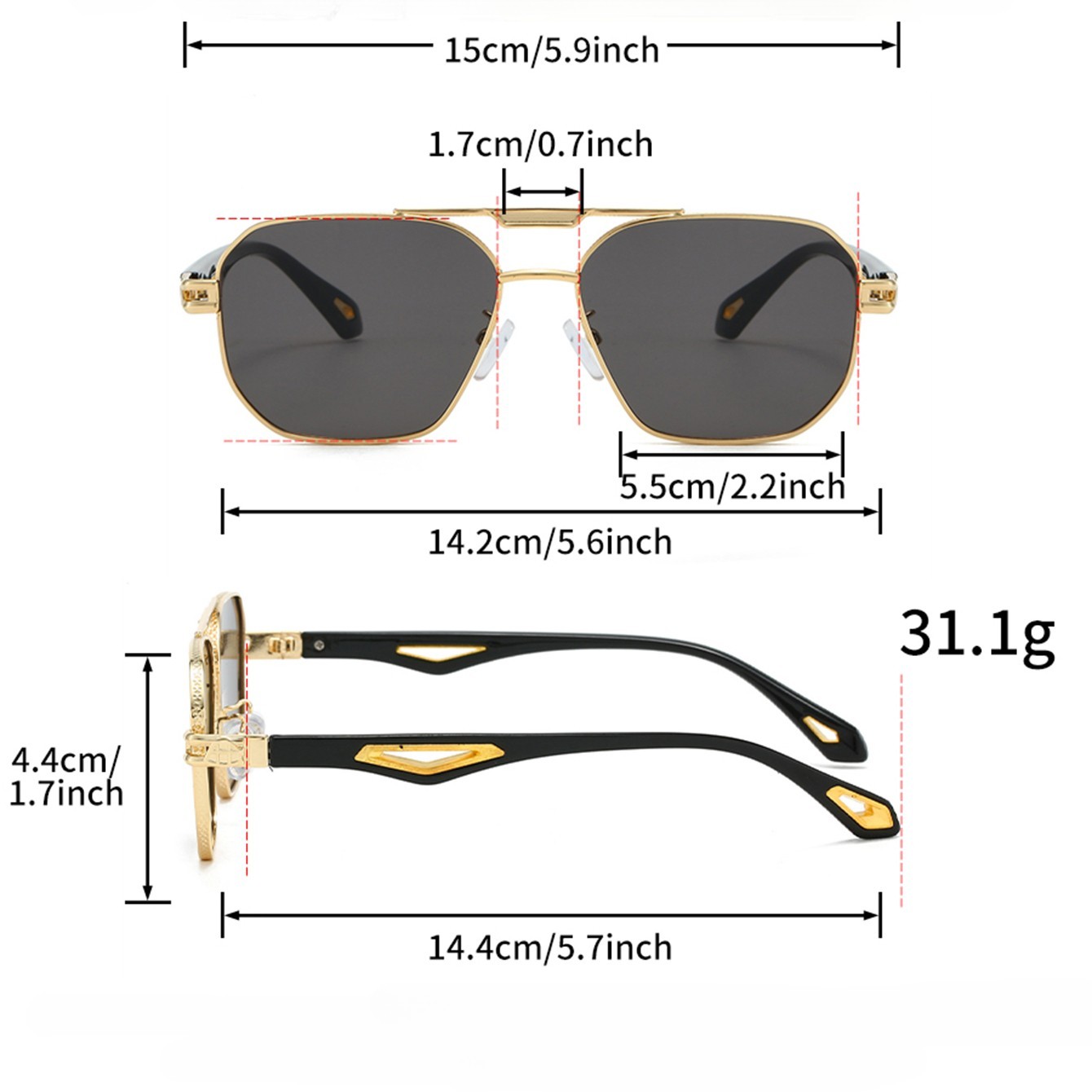 Men’s UV400 Polarized Square Sunglasses Metal Frame Driving Outdoor Eyewear