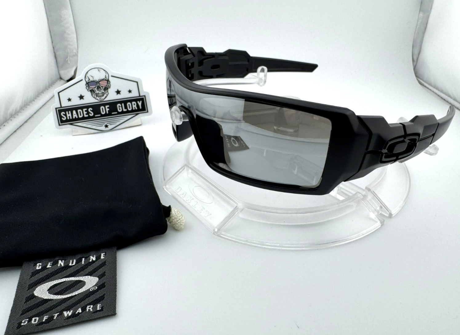 OAKLEY OIL RIG MATTE BLACK W/ SILVER AFTERMARKET POLARIZED SUNGLASSES 03-464 NEW