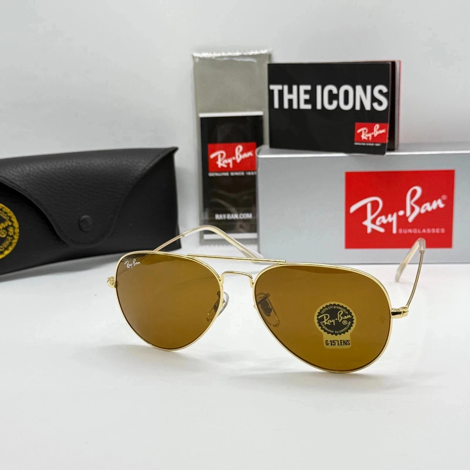 Ray-Ban RB3025 Aviator Sunglasses 58mm Classic Gold Frame Polarized Brown Lens–