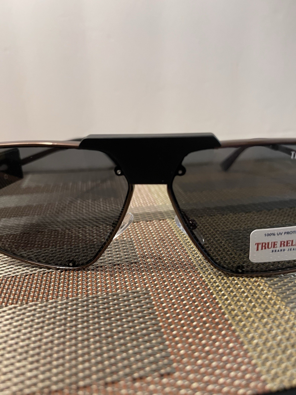TRUE RELIGION Antique Bronze Black Metal Aviator Sunglasses Black UV Lenses NWT