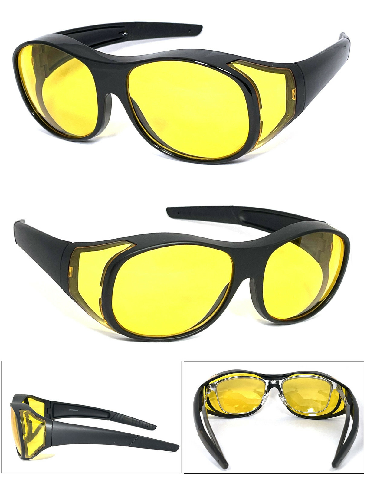 Night Driving Fit Over Glasses Yellow Lens Wear Over Cover Anti Glare Sunglasses