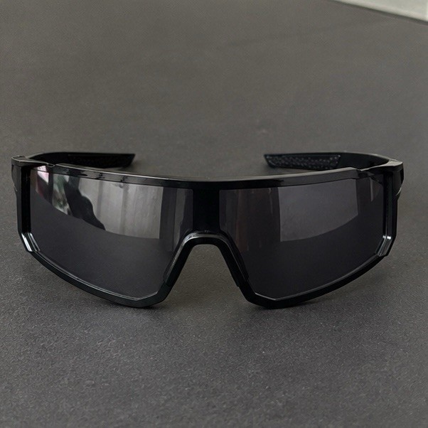 Men’s Wrap Shield Sunglasses, Black Tinted Plastic Lens, Black Plastic Frame