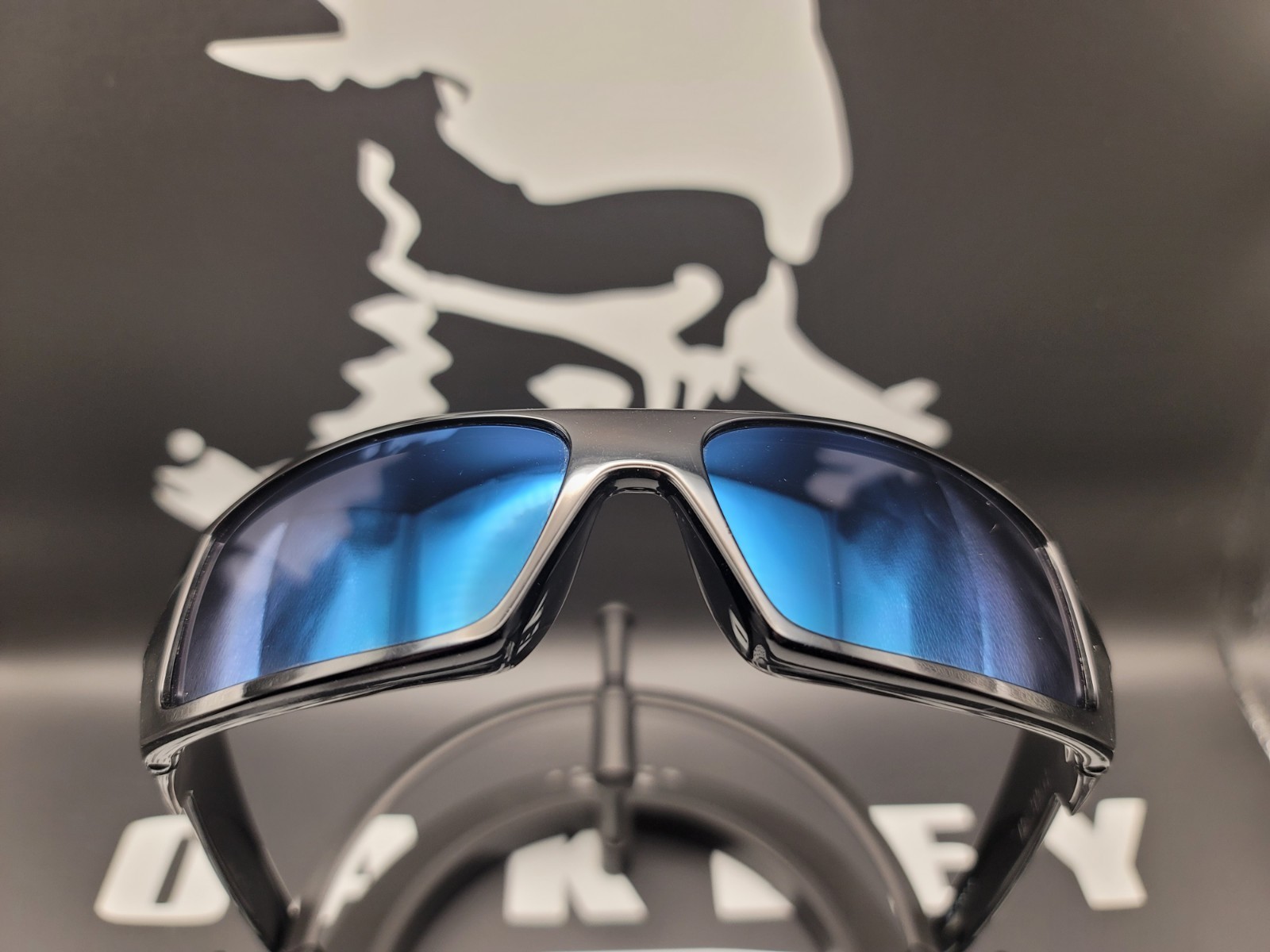 Custom Oakley Gascan Sunglasses, Gloss Black Frame, Blue Iridium Lens, Blue Icon