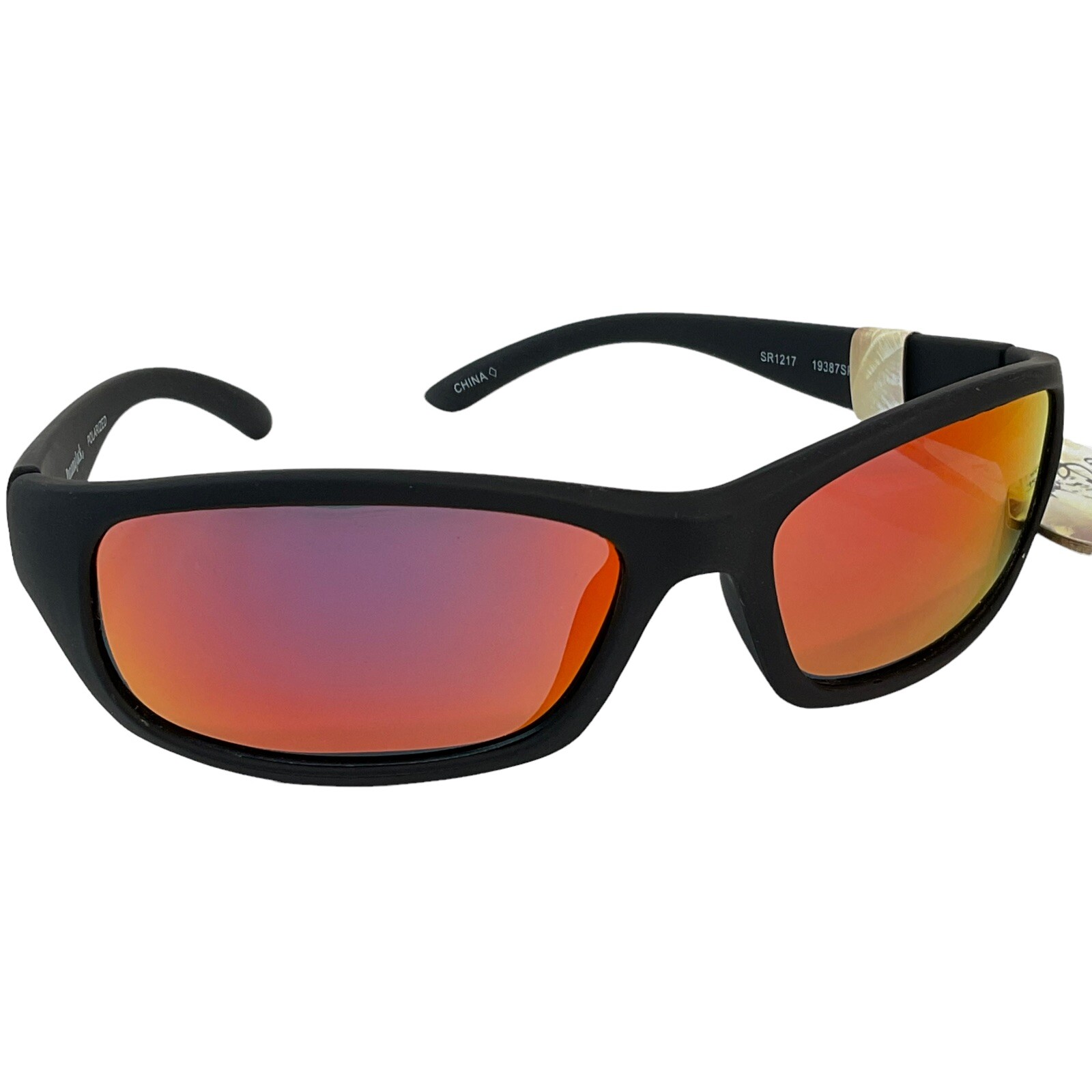 Panama Jack Men’s Sunglasses Polarized Black Frame Wrap Sport Orange Lenses Nwt
