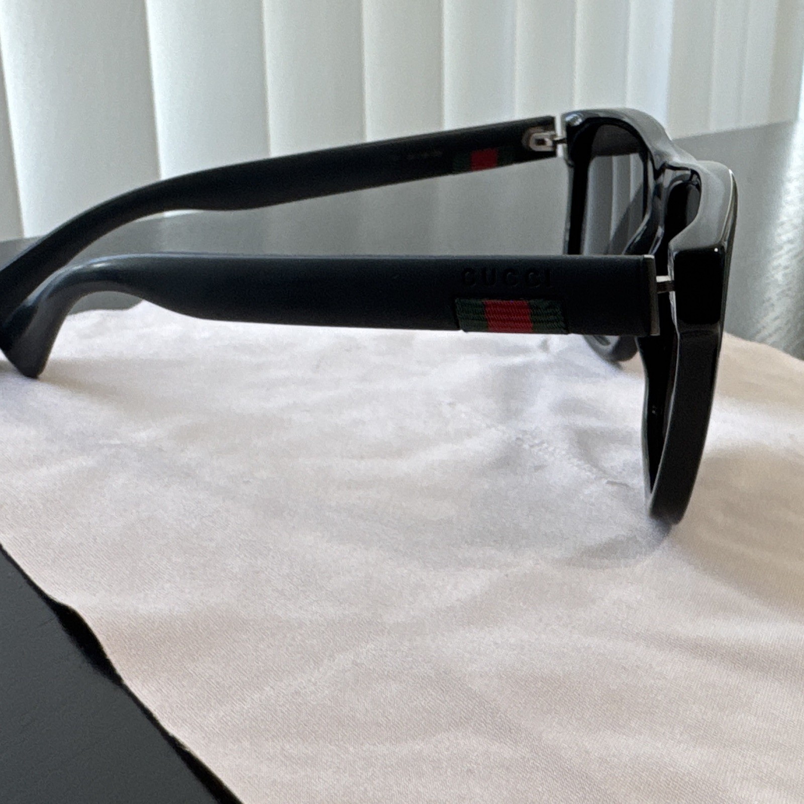 GUCCI Men’s Rectangle Sunglasses Black Plastic Frame Gray Tinted Lenses