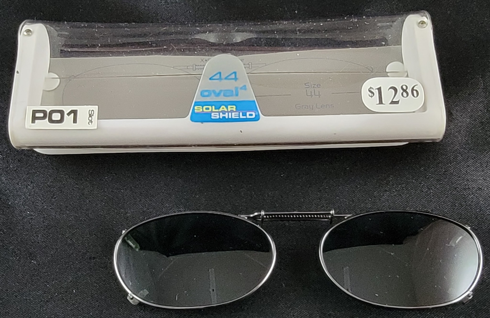 Solar Shield Clip-On Sunglasses 44mm Oval Gray PO1 Slot Good Cond