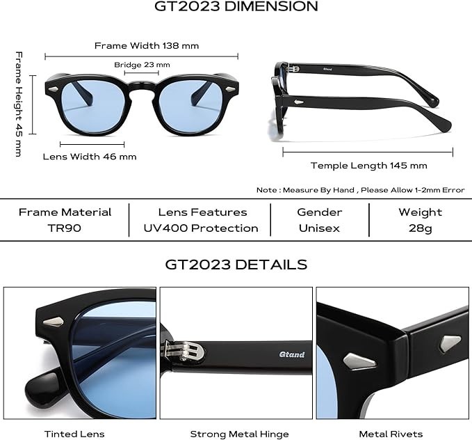 Mens Sunglasses Johnny Depp Robert Downey Tinted Blue Lens Retro Classic Fashion