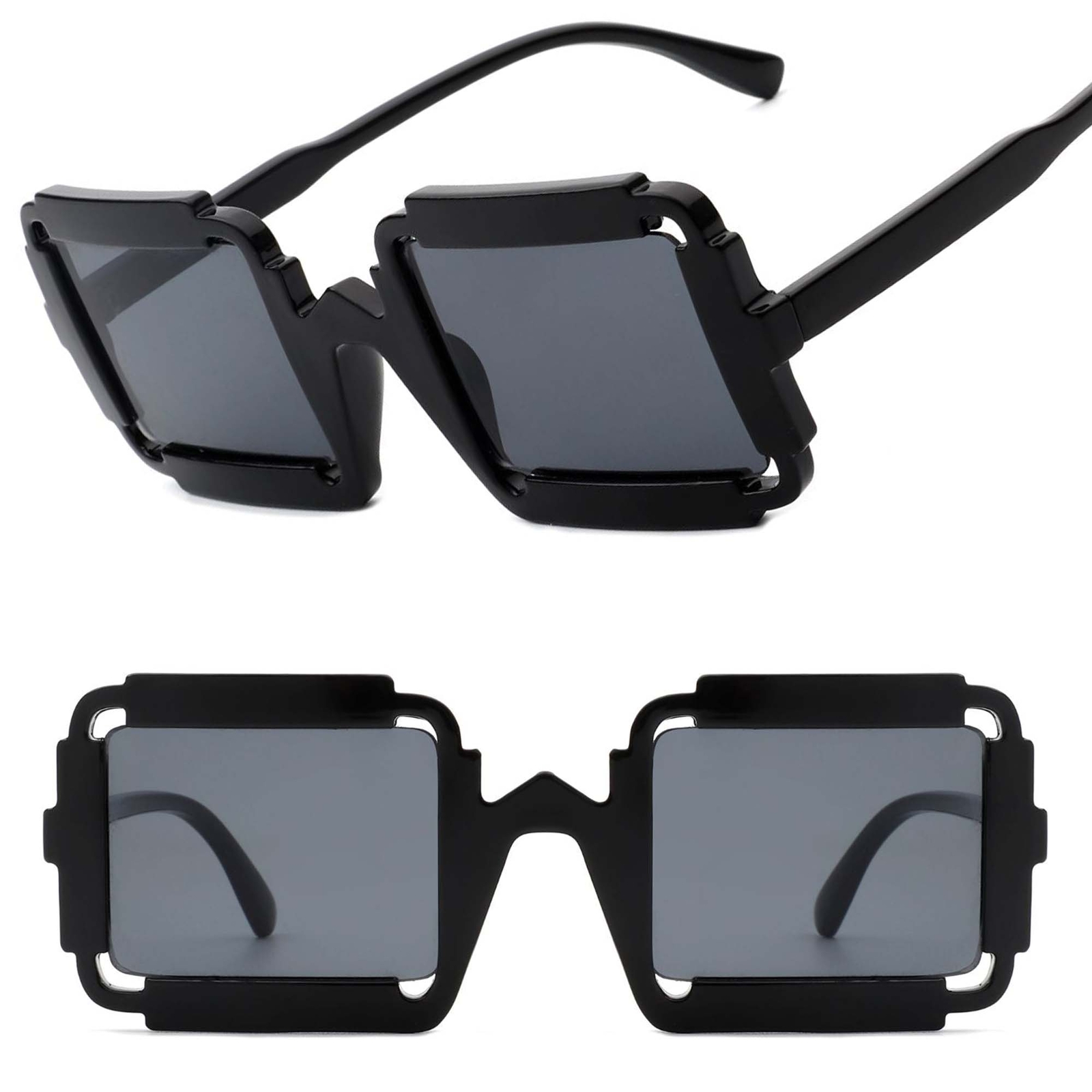 Bold Avant-garde Design Edgy Geometric Square Black Sunglasses Mens Womens