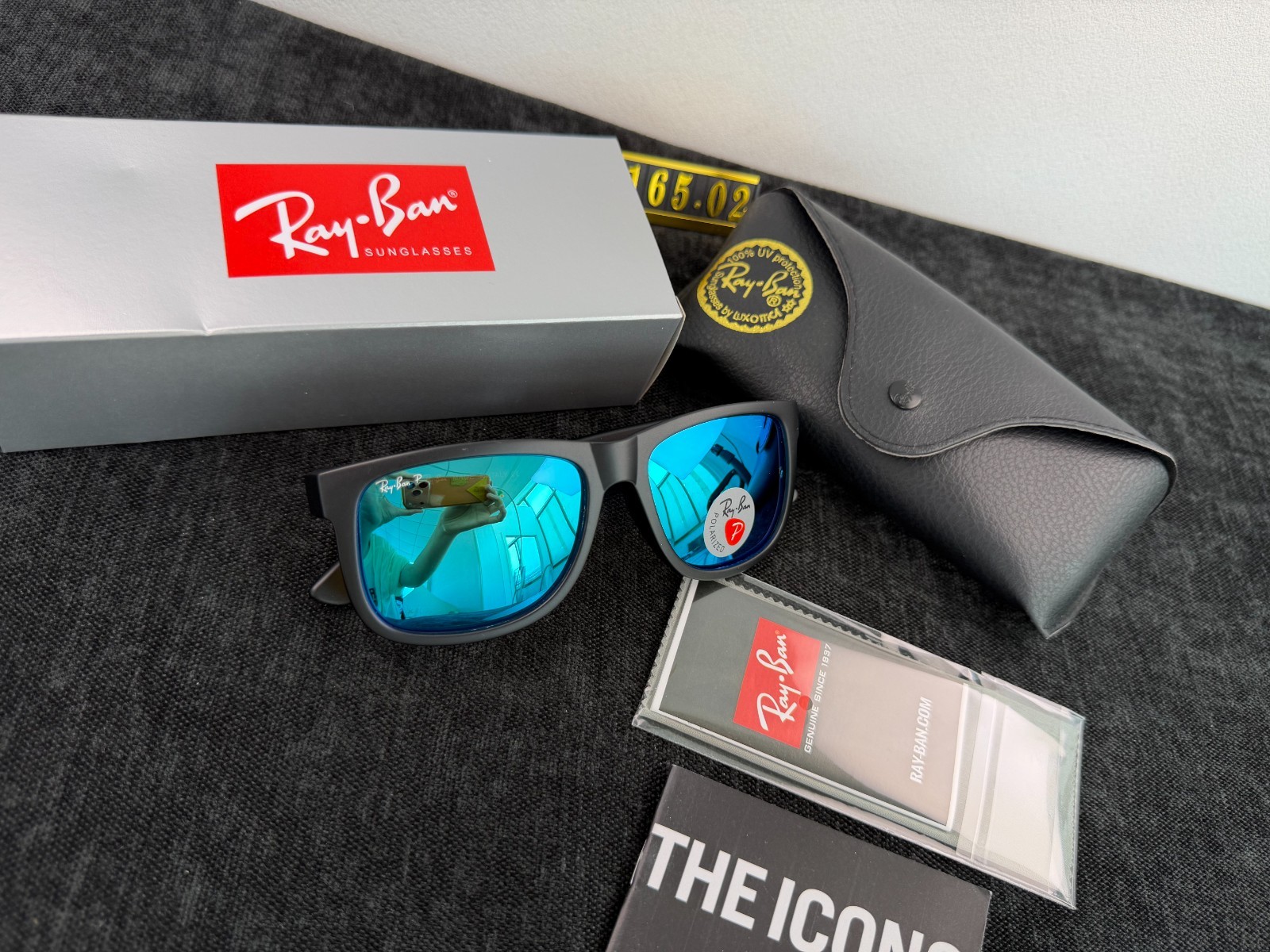 Ray-Ban RB4165 Sunglasses Matte Black Frame Polarized Blue Lens