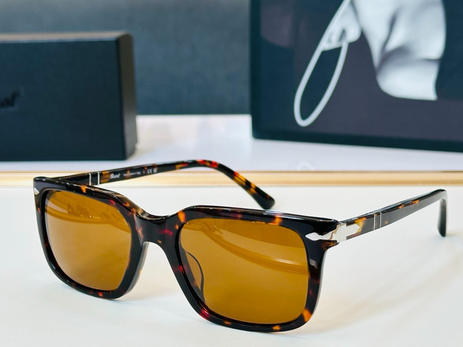 Persol PO3272-S Sunglasses Square Frame Havana/Amber Lens 53口20-145mm – NEW BOX