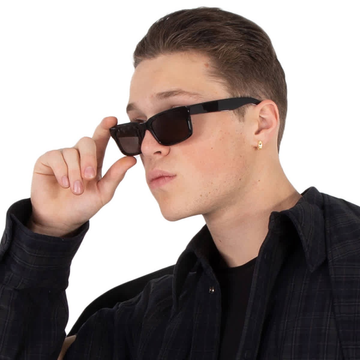 Balenciaga Grey Rectangular Men’s Sunglasses BB0345S 001 55 BB0345S 001 55