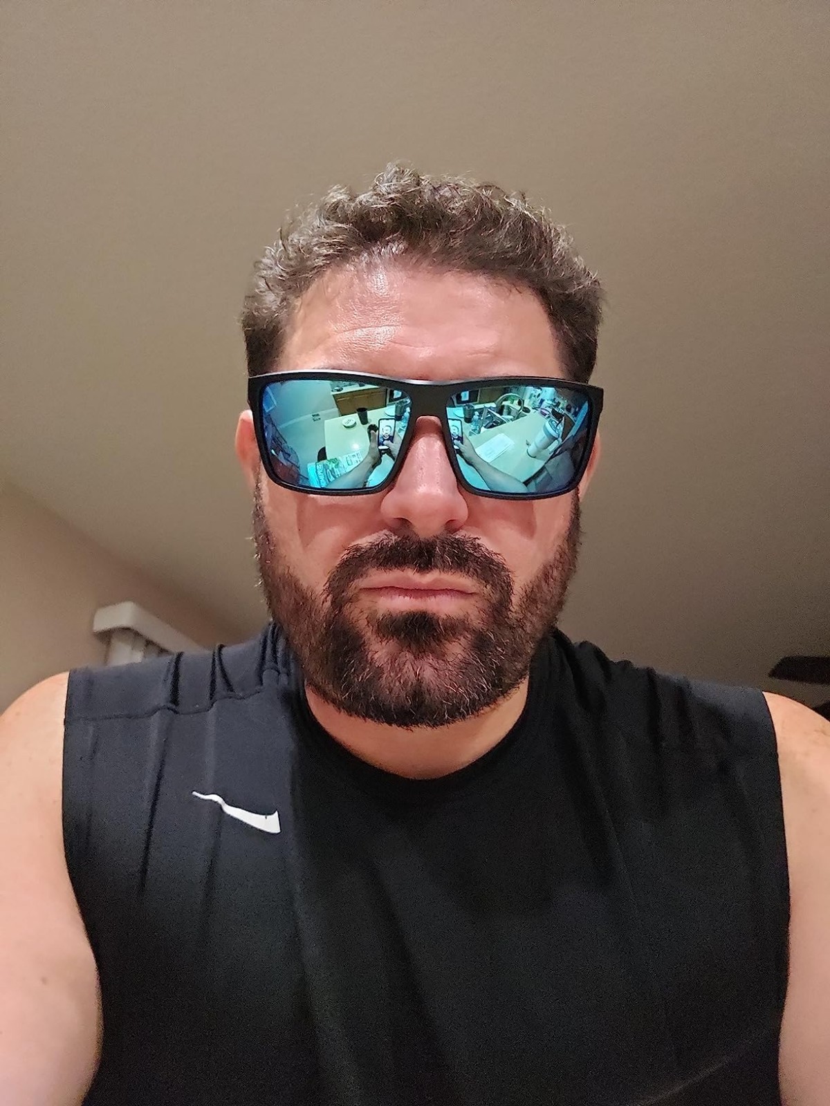 Men’s XXL Wide Fit Polarized Square Sunglasses TR90 Matte Black Blue Mirror Lens