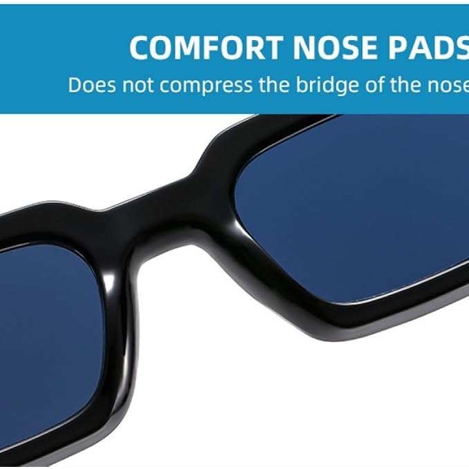Mens Square Black Frame Sunglasses Blue Tint Lens Thick Geometric Modern Shades