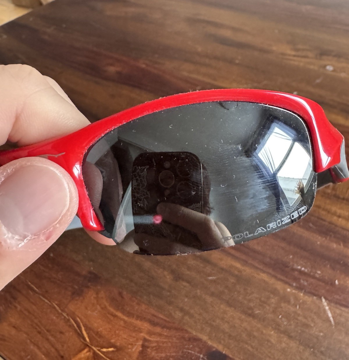 Oakley Flak Jacket Sunglasses VTG MADE IN USA Red/Black Grey Polarized Lens Y2K