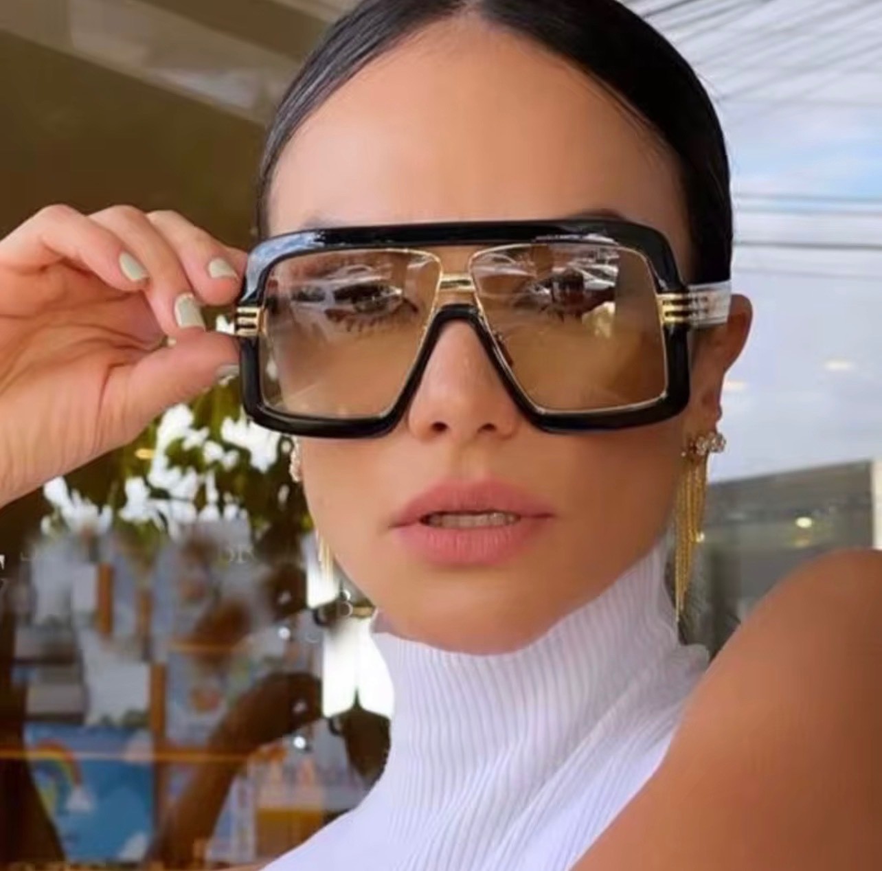 Piece Cross-border Retro Fashion Frame Conjoined Sunglasses dark Gold NIB
