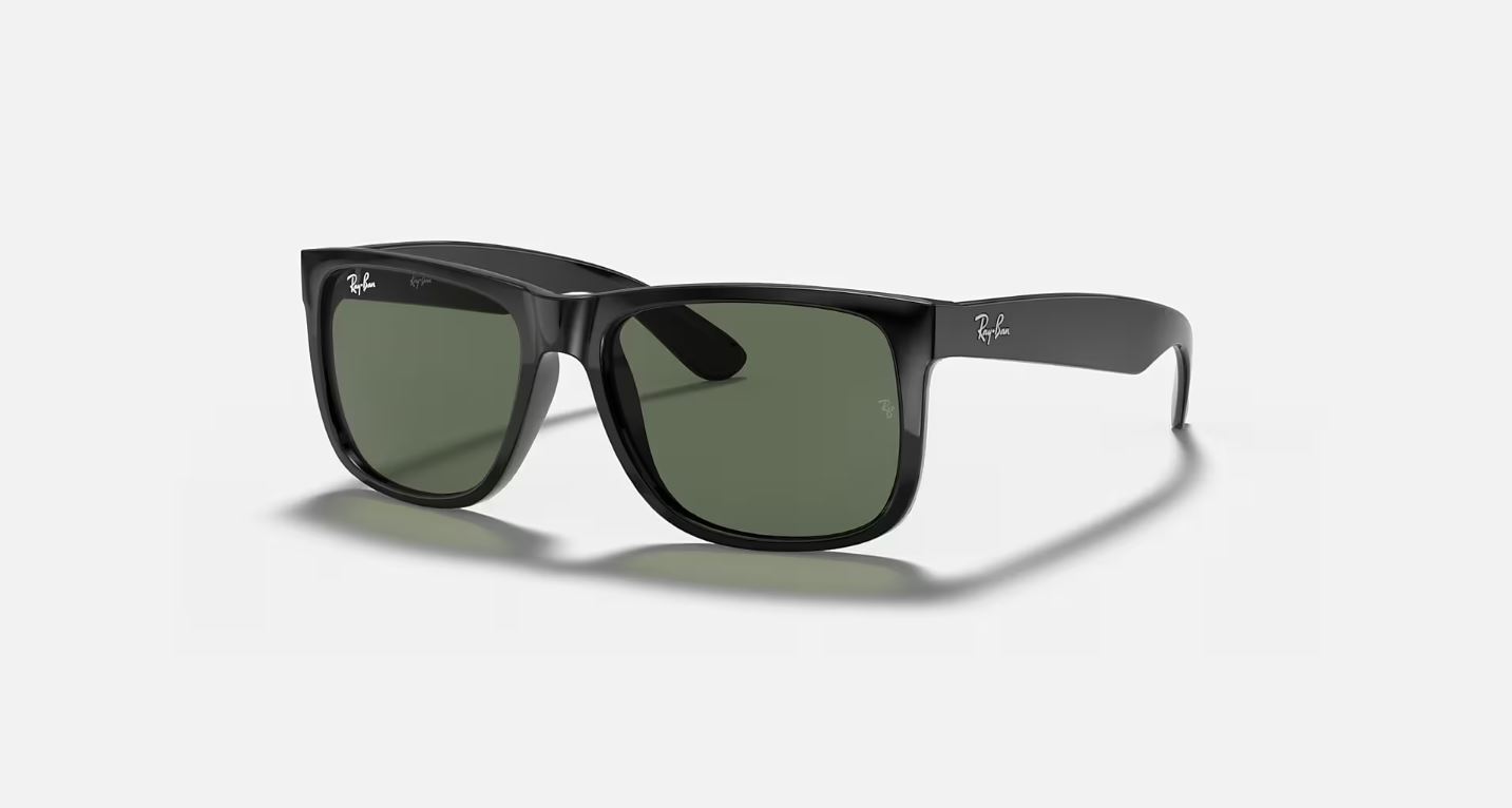 Ray-Ban Justin Classic Polished Black/Green 54 mm Sunglasses RB4165 601/71 54-16