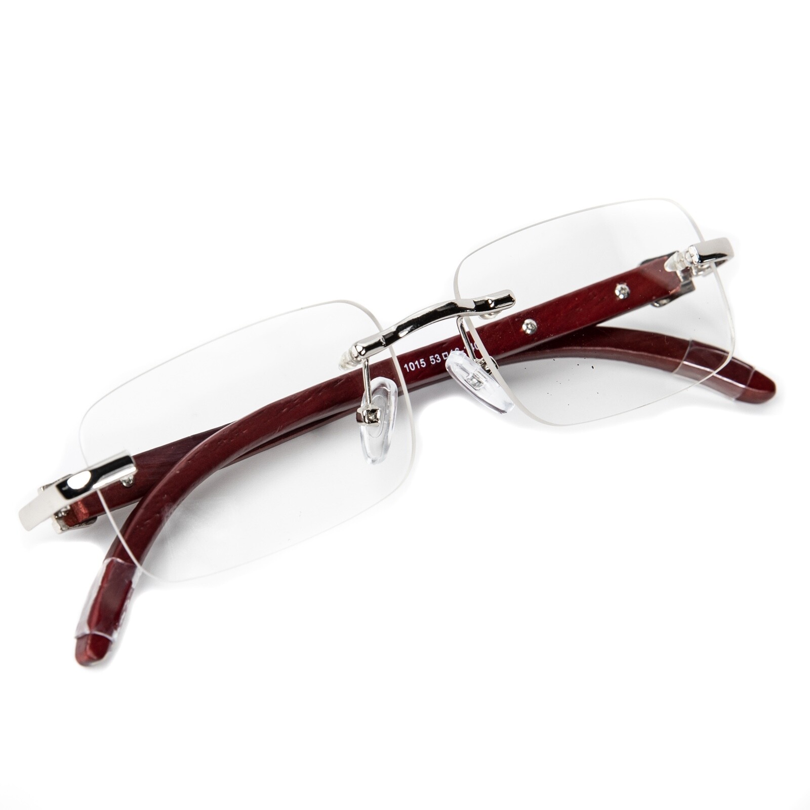Vintage Men’s Clear Tint Rimless Woodgrain Silver Frame Retro Hip Hop Glasses