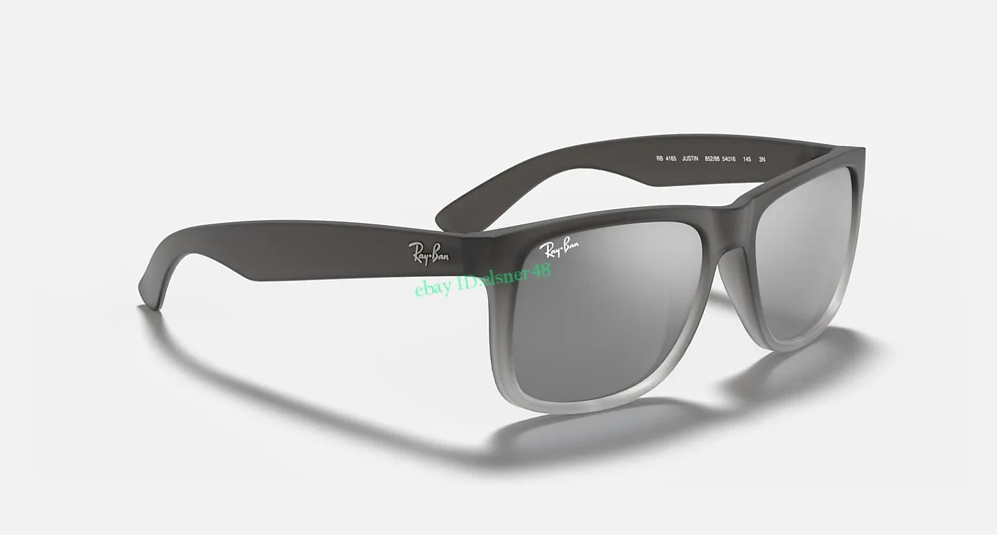 Ray-Ban Justin RB4165 Matte Grey Square Sunglasses Silver Mirror Polarized 54mm