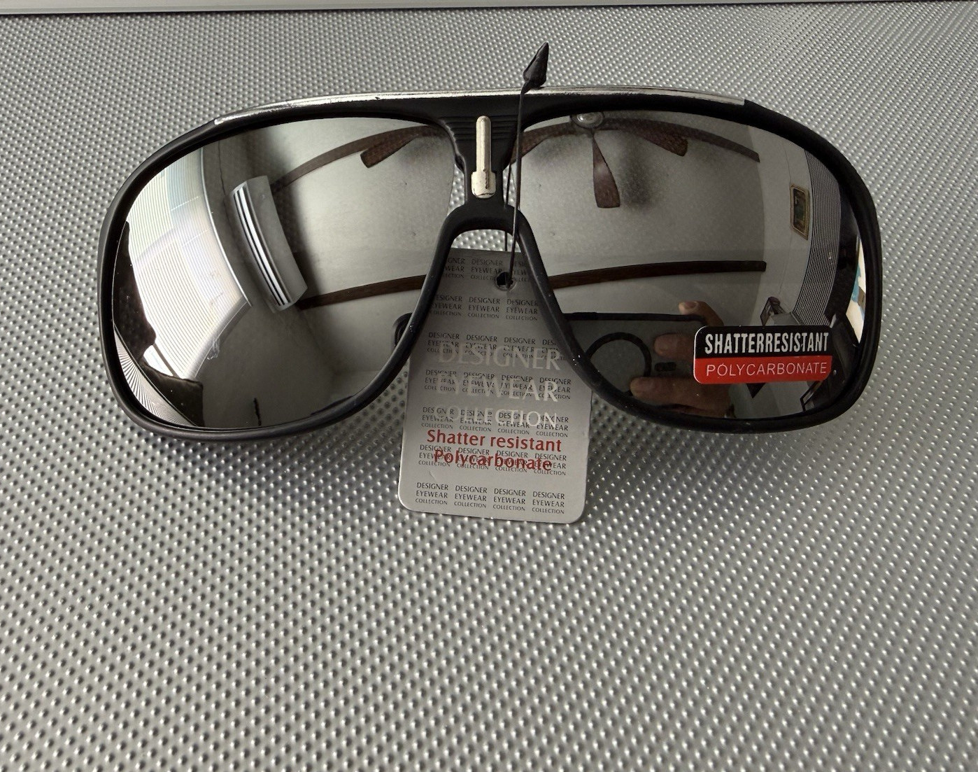 Men’s Square Sunglasses Black Plastic Frame Gray Tinted Polycarbonate Shatter A8