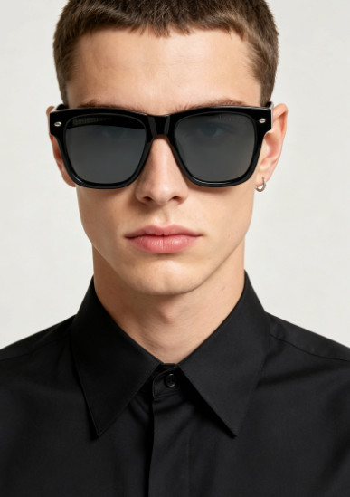 Gucci GG0746S Square Sunglasses Black Acetate Frame Solid Grey Lens 57-17-145