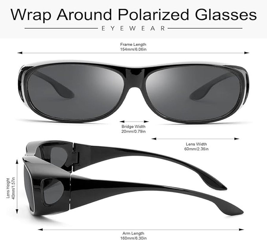Polarized Sunglasses Medium Fit Over Glasses Rectangular OTG Frame Anti-Glare