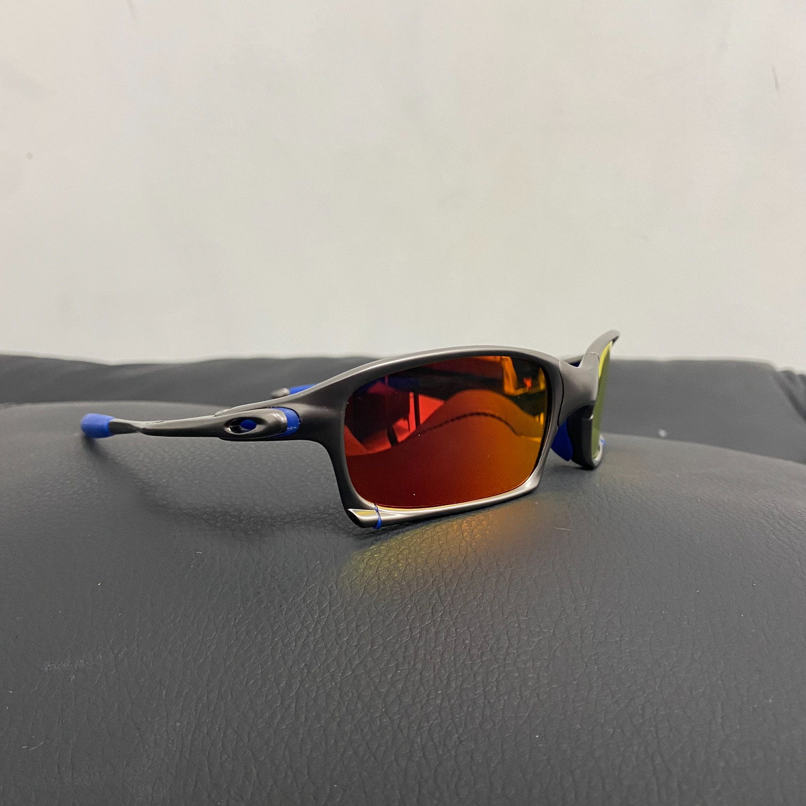 Oakley Square X Metal Sunglasses Polished Ruby Lens Gray Frames Vintage