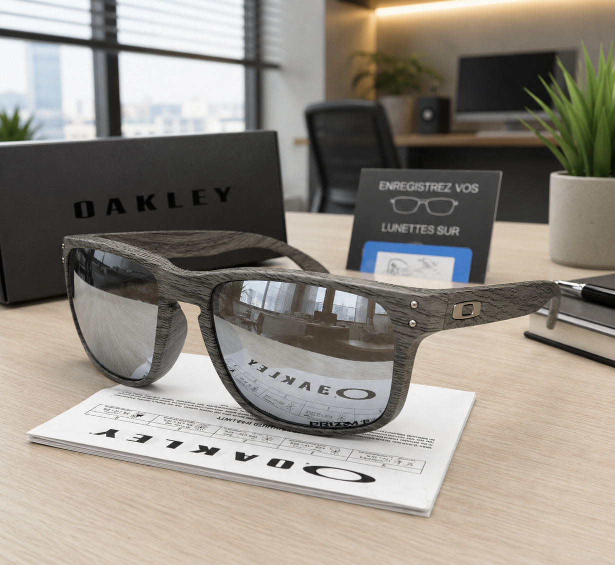 Oakley Holbrook Sunglasses Grey Woodgrain Frame Silver Mirror Polarized UV New
