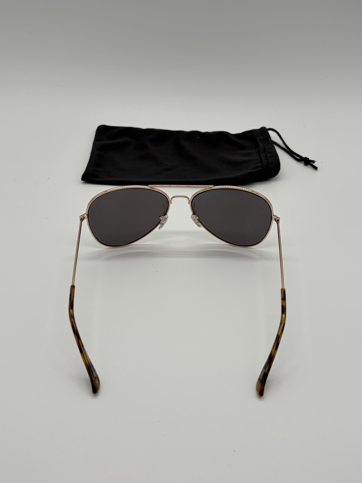 Women’s Aviator Sunglasses Gold Tone Tortoise Arms Dark Lens Double Bridge