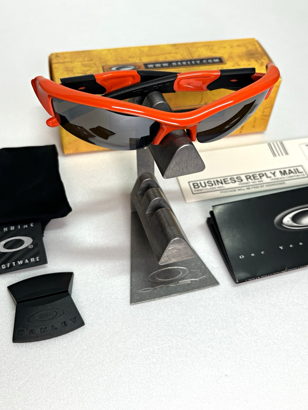 Oakley Men’s Wrap Sunglasses Orange Plastic Frame Gray Tinted Plastic Lenses