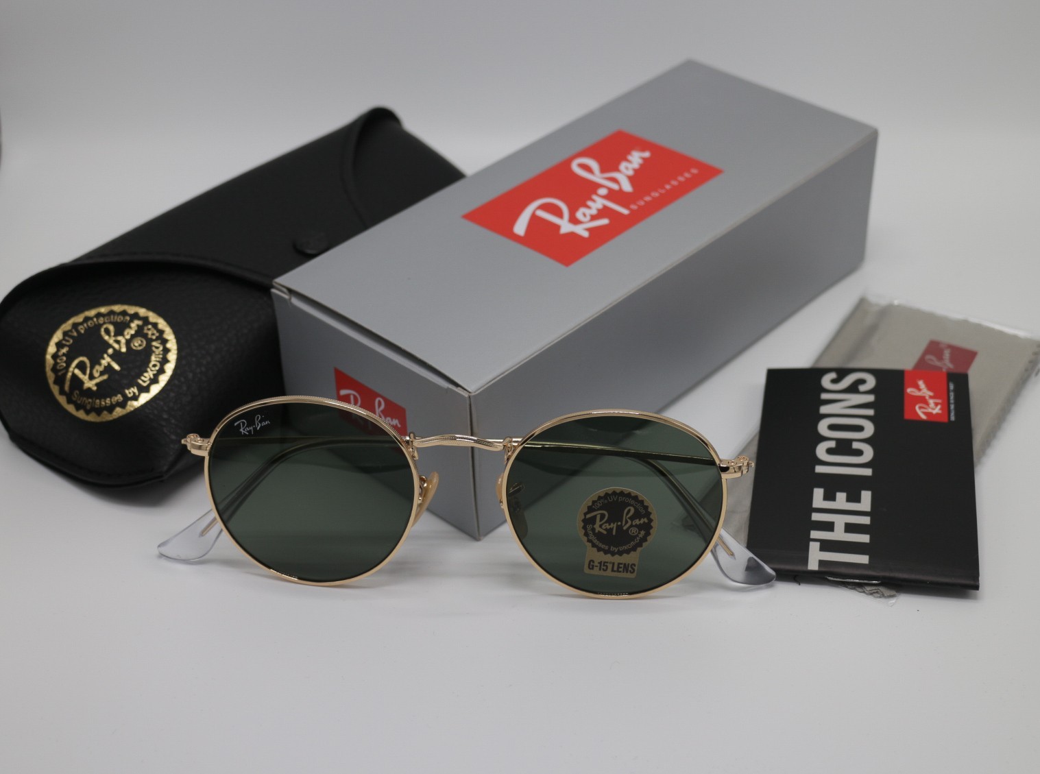 Ray-Ban Sunglasses RB3447 Round Metal Gold Frame Green Classic Lens 50mm Unisex