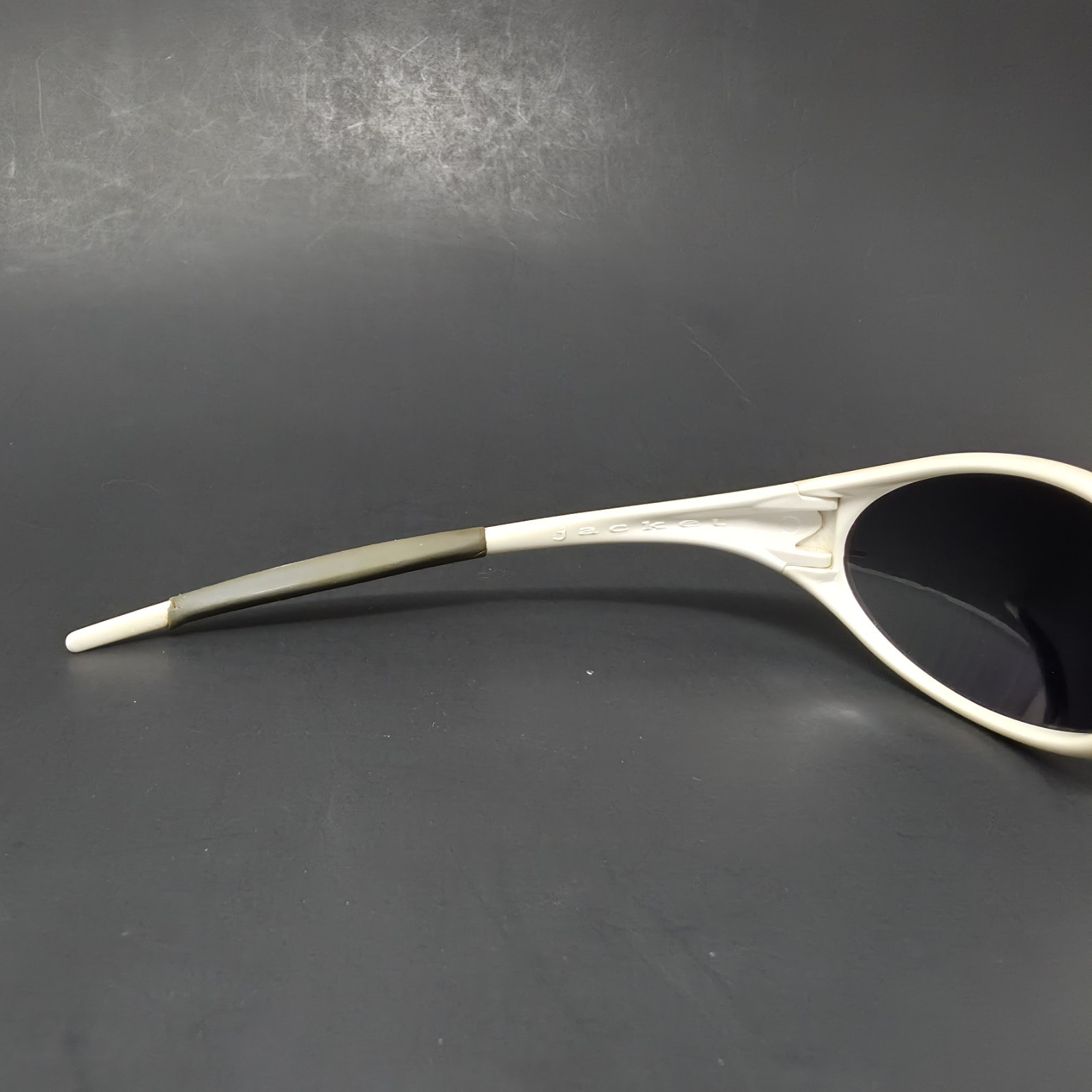 VTG Oakley New Eye Jacket Sunglasses Pearl White Made In USA Scratched Lenses