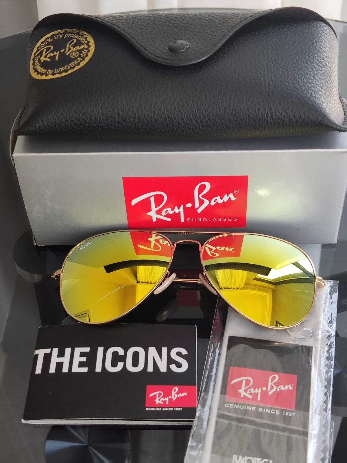 RAY-BAN RB3026, aviator sunglasses ,Gold Frame/Large 62mm Yellow Lens
