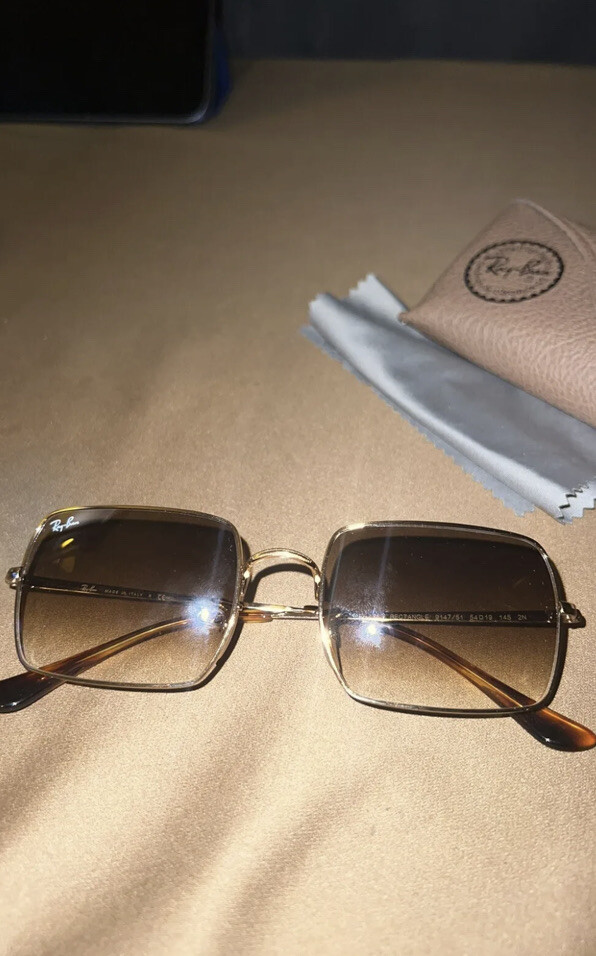 Ray-Ban SQUARE RB 1971 Gold/Brown Shaded (9147/51) Sunglasses , Never Worn!!!