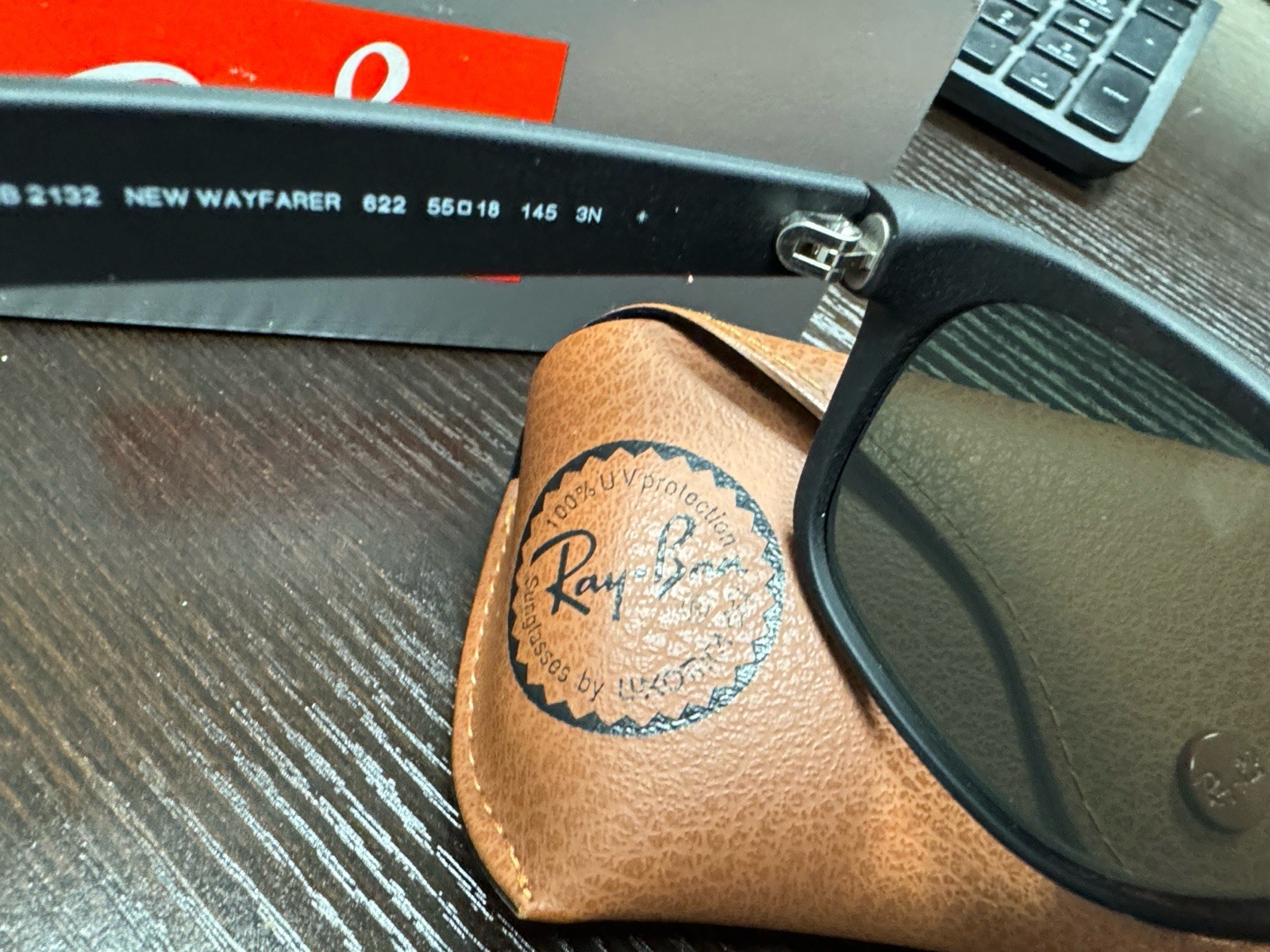 Ray-Ban Sunglasses RB2132 New Wayfarer Black Matte Frame Green Lenses Unisex