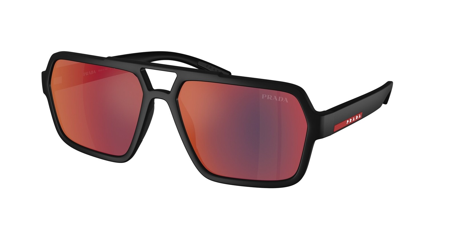 PRADA PS A06S DG008F Black Rubber Grey Mirror Red 59mm Men Sunglasses