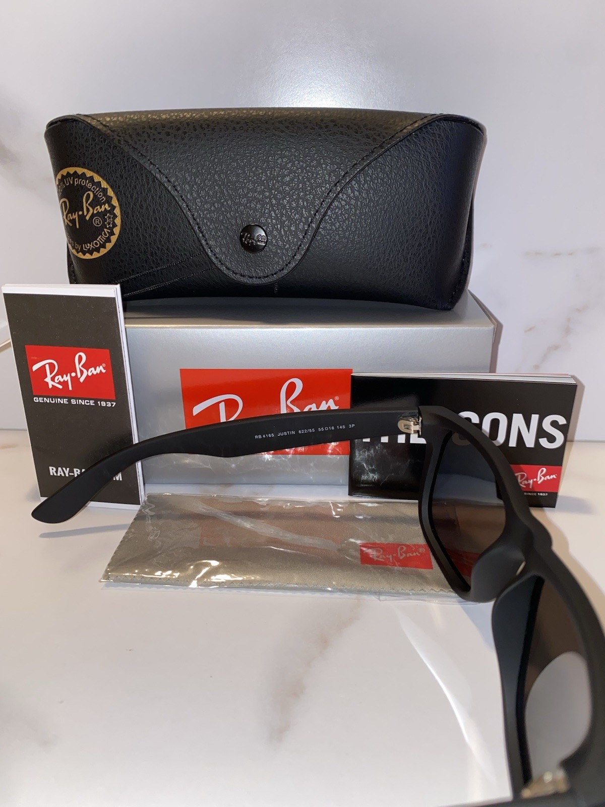 Ray-Ban Justin RB4165 Polarized Sunglasses Blue Mirror Lens UV400 Black 54mm