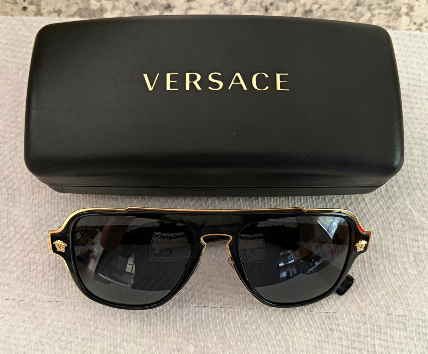 Versace VE2199 Men’s Aviator Sunglasses Black Frame Gray Polarized Lenses