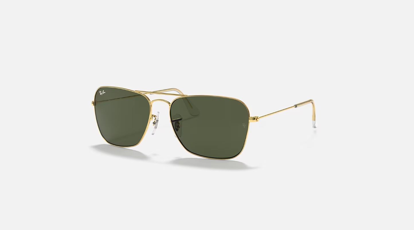 Ray-Ban Caravan Gold Metal Green Classic G-15 58 mm Sunglasses RB3136 001 58-15