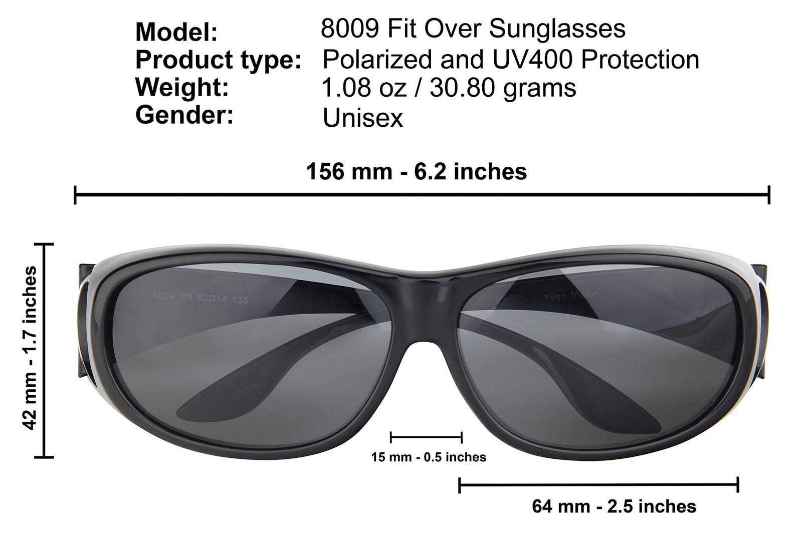 Fit Over Sunglasses Polarized Lens Case Included Wear Over Prescription