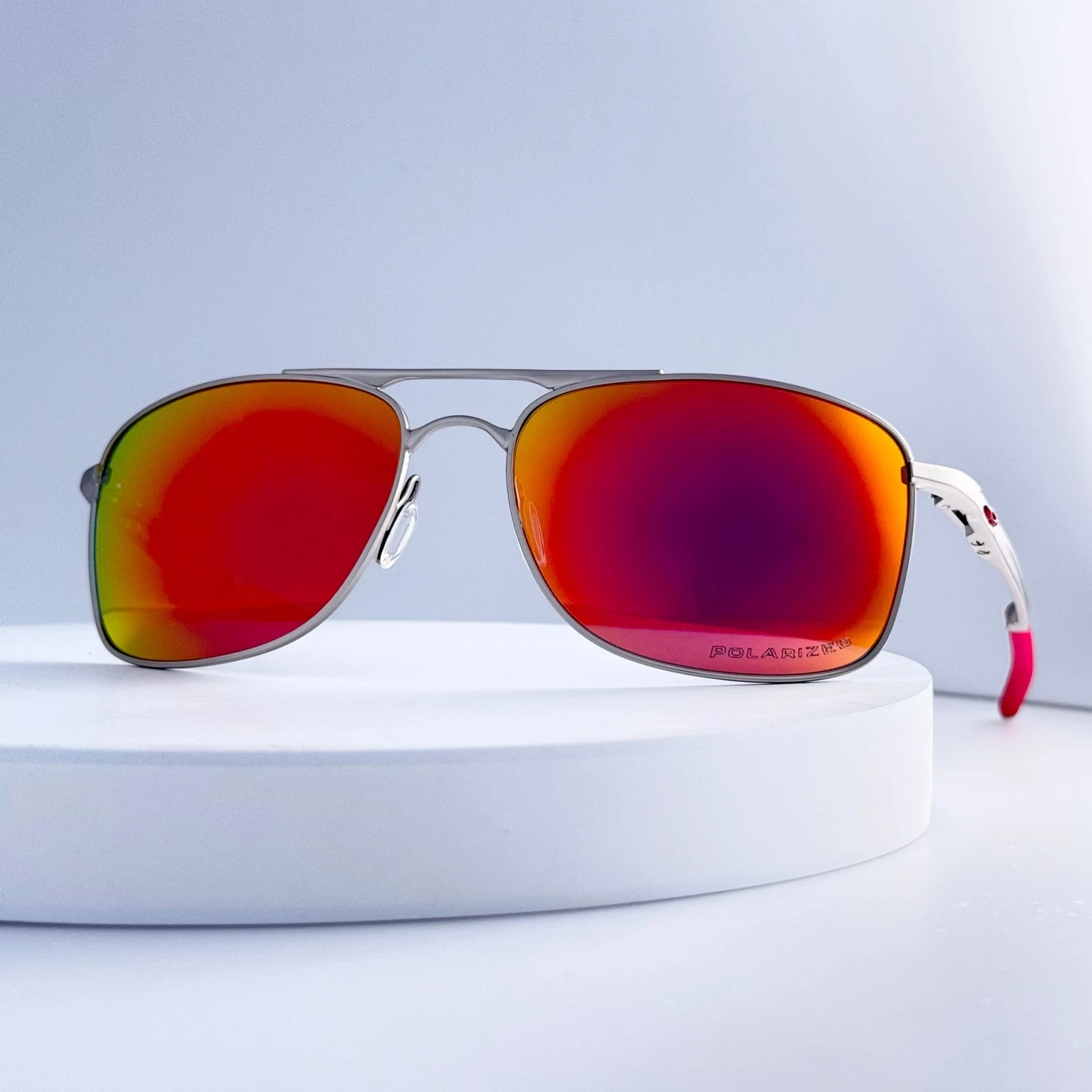 Oakley Gauge 8 OO4124 Chrome Frame Ruby Iridium Polarized Sunglasses*