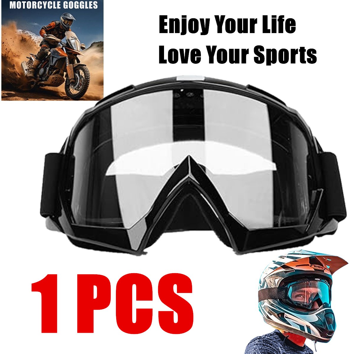 Motorcycle OTG Goggles Over Glasses Windproof Padded Riding ATV Adjustable Strap