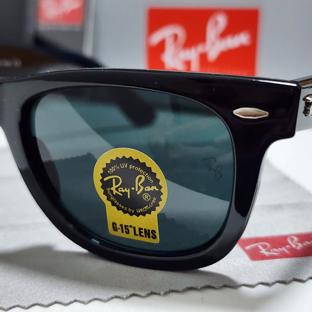 Ray-Ban RB2140 904 Wayfarer Sunglasses Black Frame Glass Gray Lens 50-22 mm