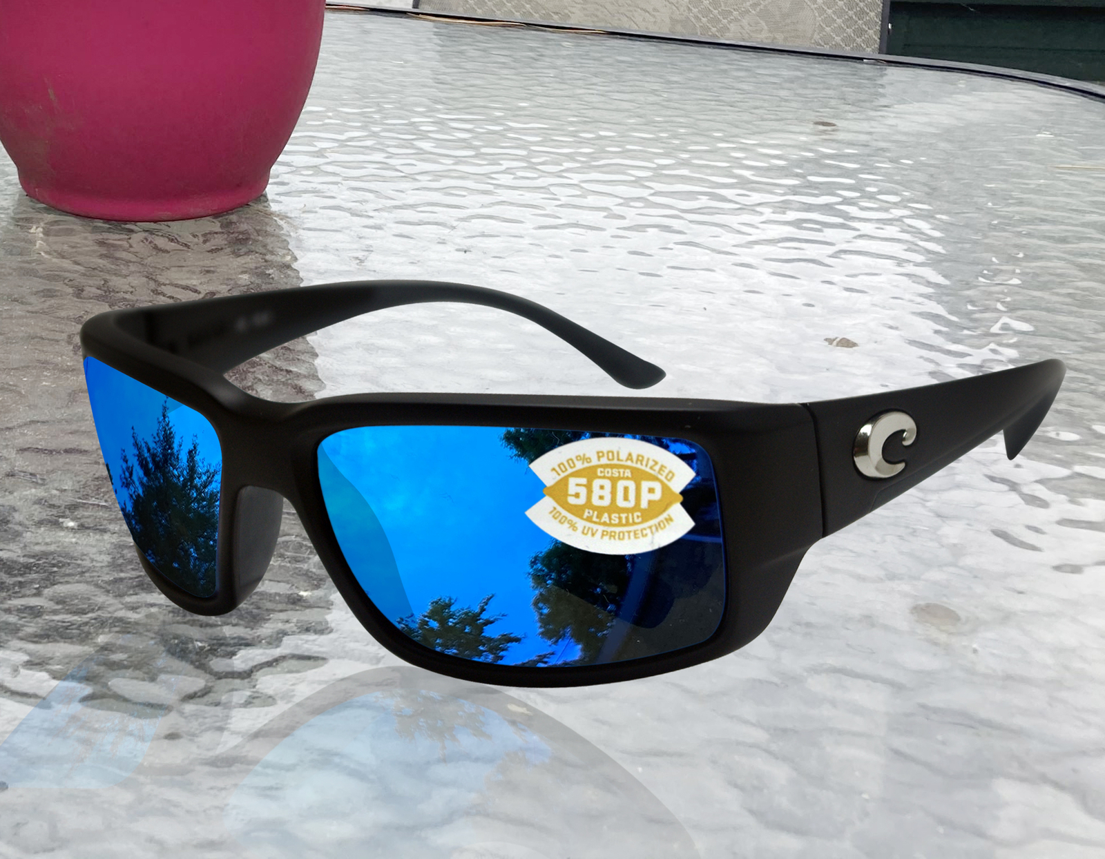 Costa Del Mar fantail matte black frame blue mirror polarized plastic lens