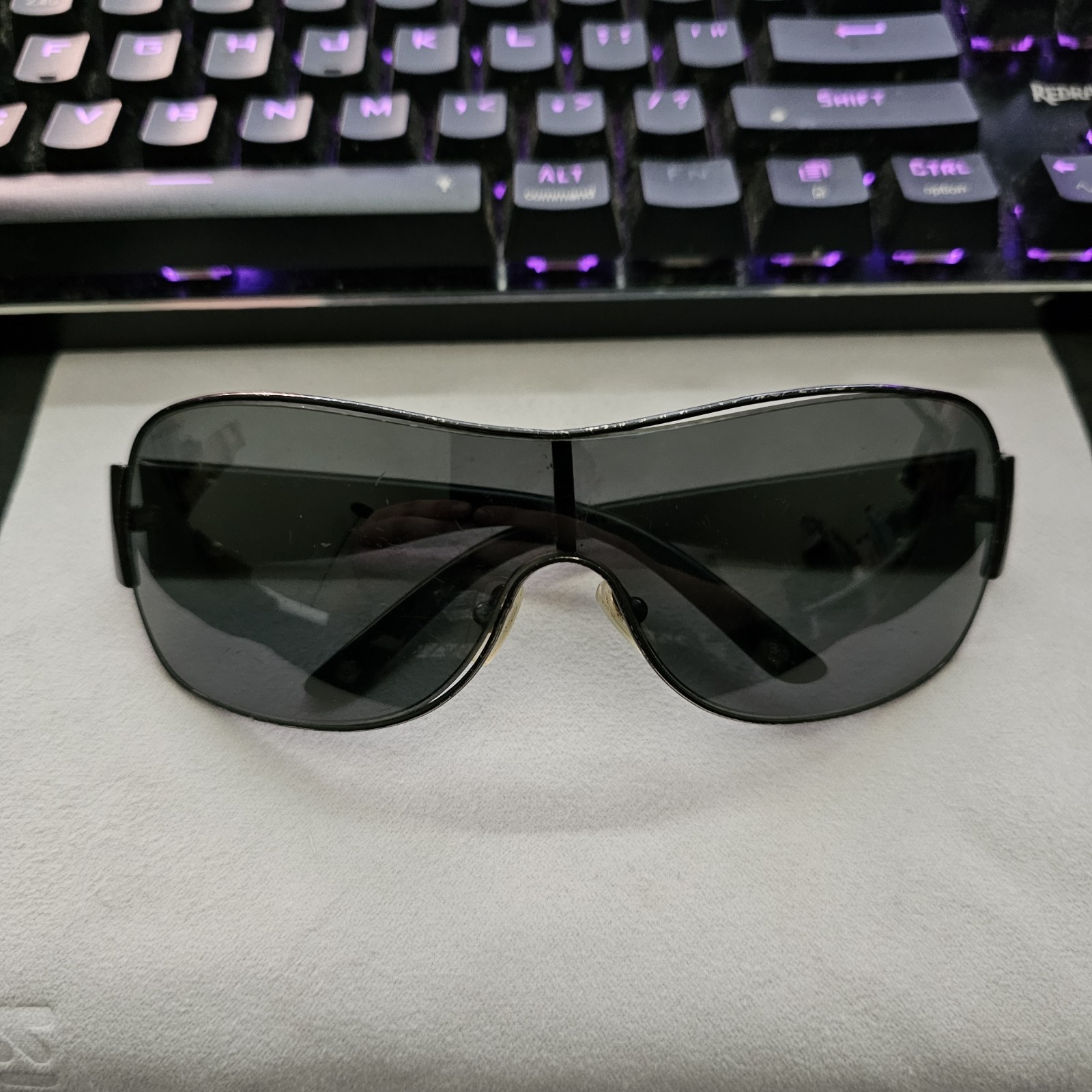 Versace Shield Sunglasses Black Frame Gray Mod 2101 1009/87 – Scuffed Lens