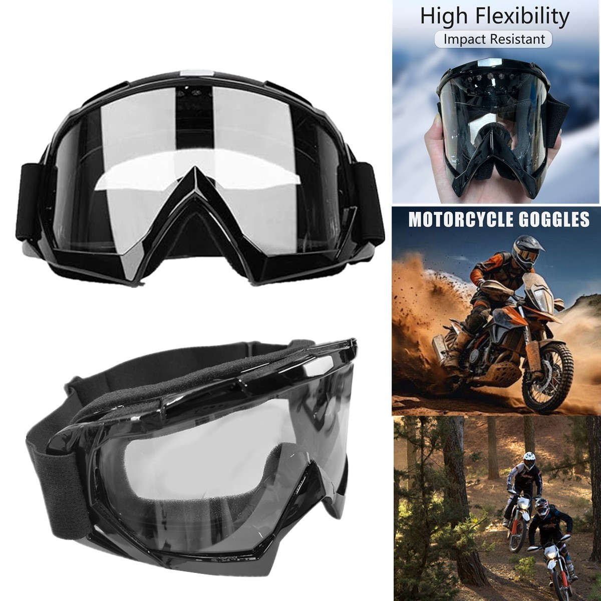 Motorcycle OTG Goggles Over Glasses Windproof Padded Riding ATV Adjustable Strap