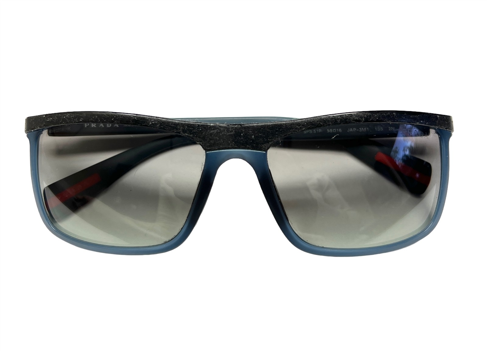 Prada SPR 51P JAP-3M1 Sunglasses Black Rubber on Transparent Matte Blue – READ