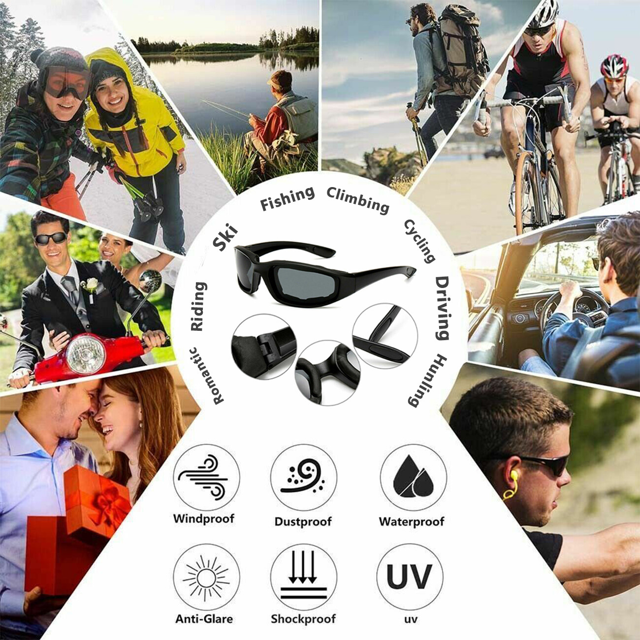 Motorcycle Sunglasses Bike Riding Glasses Clear Lens Wind Resistant Anti Fog Len