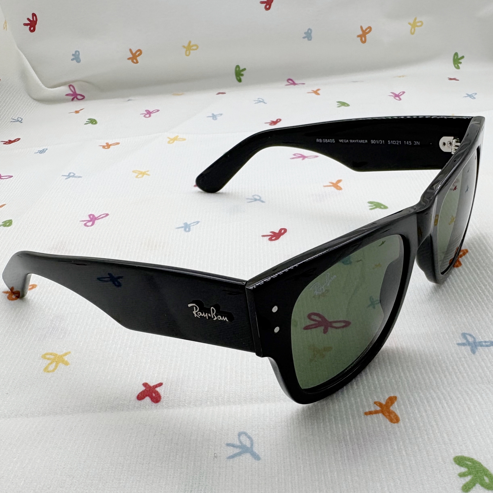 Ray-Ban Mega Wayfarer Sunglasses RB0840S 901/31 Black Frame Green Lens 51-21 145