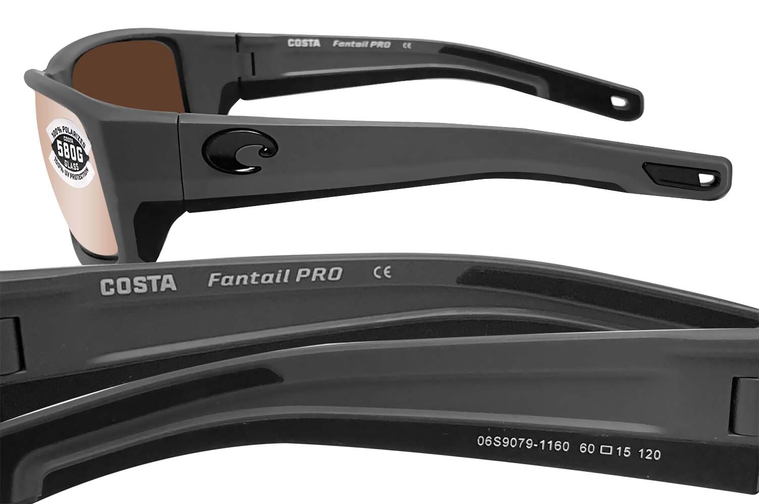 Costa Del Mar Fantail Pro sunglasses Gray Copper Silver Mirror 580 Glass Lens