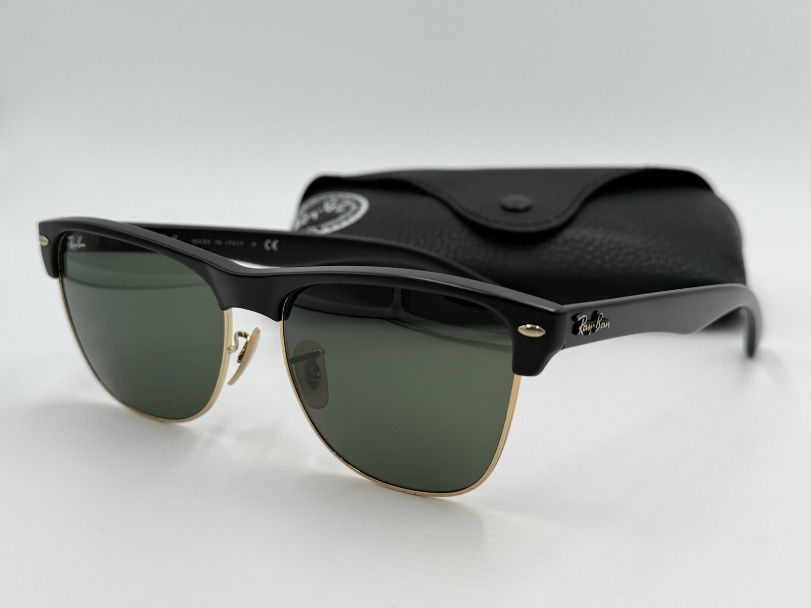 Ray Ban RB4175 877 CLUBMASTER OVERSIZED Black; Green Classic G15 AUTHENTIC ITALY